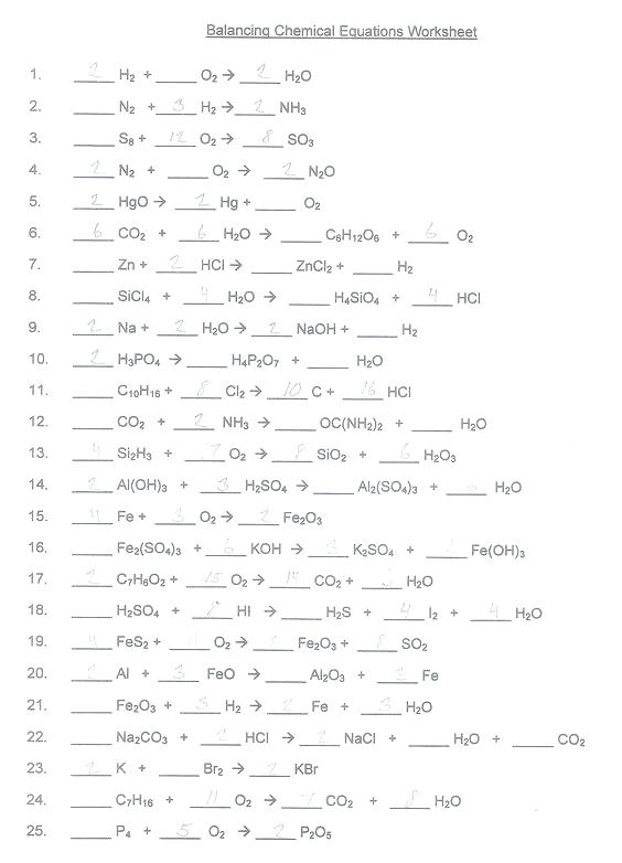 Chemistry Worksheet Balancing Equations Answers Resume Key Pics 1