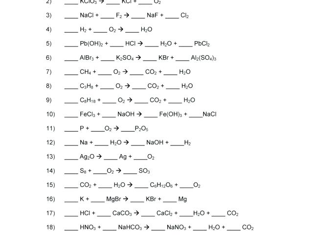 Balancing Equations Worksheets 1 Answer Key