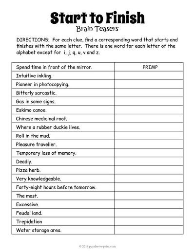 Free Printable Word Brain Teaser