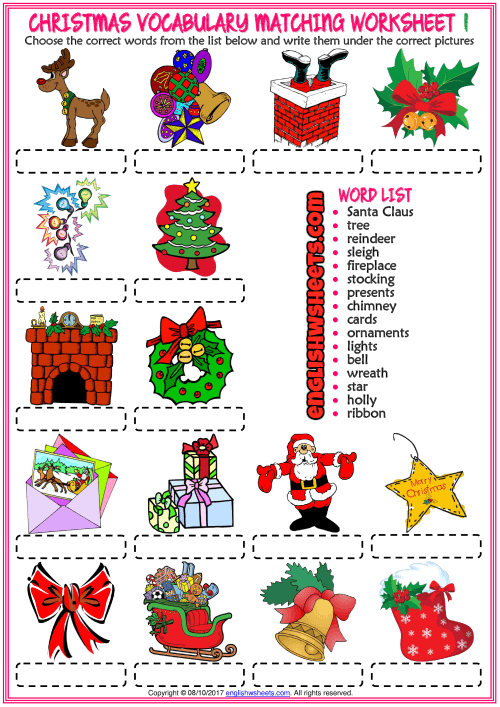 Christmas Vocabulary Matching Exercise Esl Worksheets