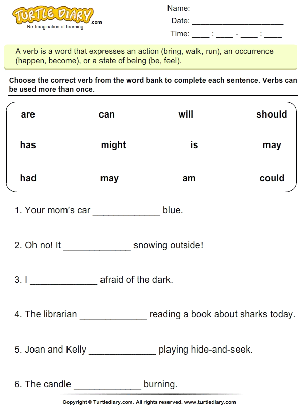 Complete Sentences With Is Am Are Worksheet