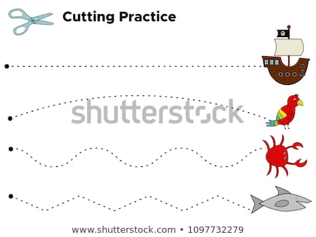 Cutting Practice Worksheet Preschool Kids Educational Stock Vector