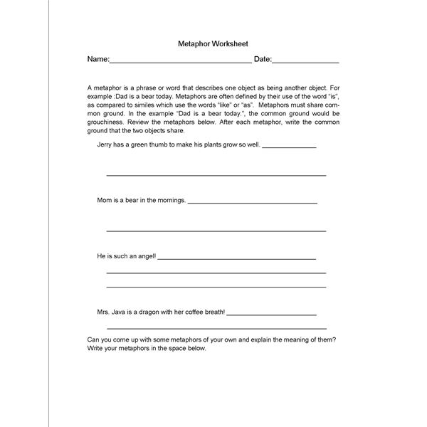English Grammar Lesson Plan About Metaphors