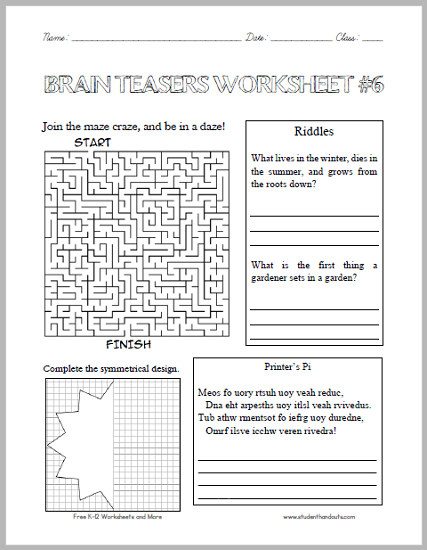 Brain Teasers Worksheet  6