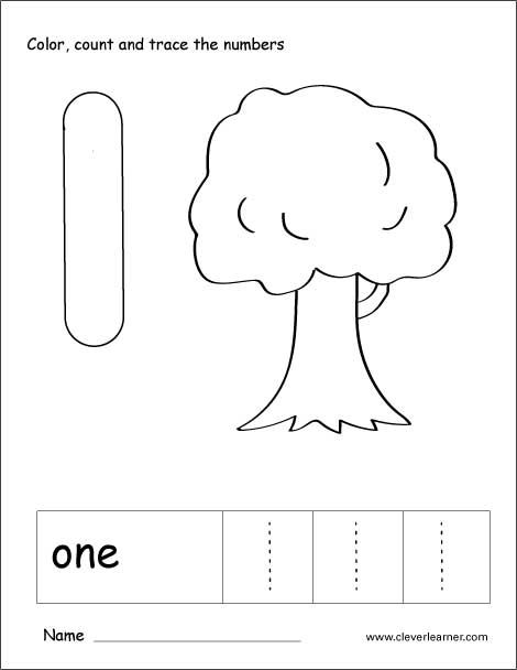Number One Tracing And Colouring Worksheet For Kindergarten
