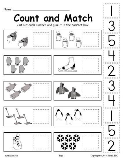 Free Printable Winter Counting And Matching Cut And Paste