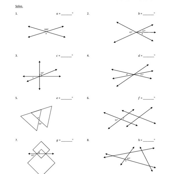 Eighth Grade Vertical Angles Worksheet 05 â One Page Worksheets