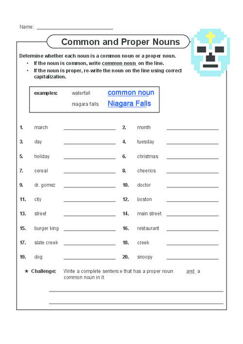 common and proper nouns exercises for grade 5