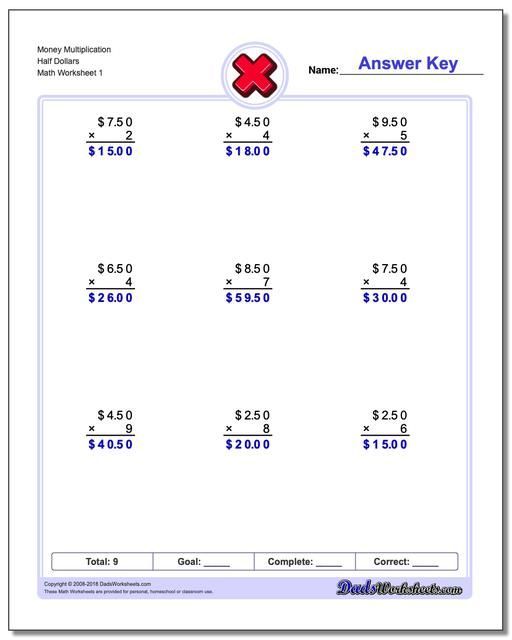 Multiplication Worksheets That Multiply Dollars Times Whole And