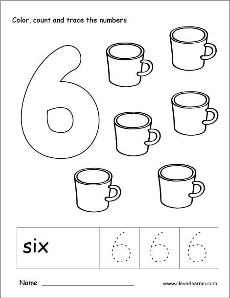 Number 6 Tracing And Colouring Worksheet For Kindergarten