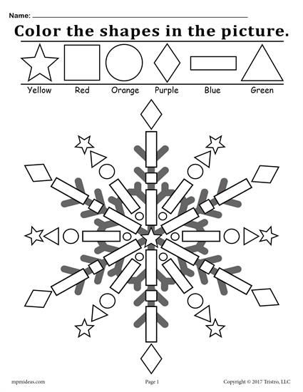 Free Snowflake Shapes Worksheet & Coloring Page