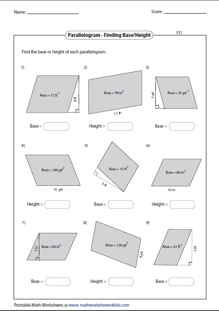 Image Result For Find The Base And Height Of A Parallelogram Given