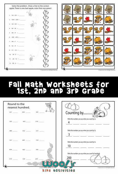 Fall Math Worksheets For 1st, 2nd & 3rd Grade