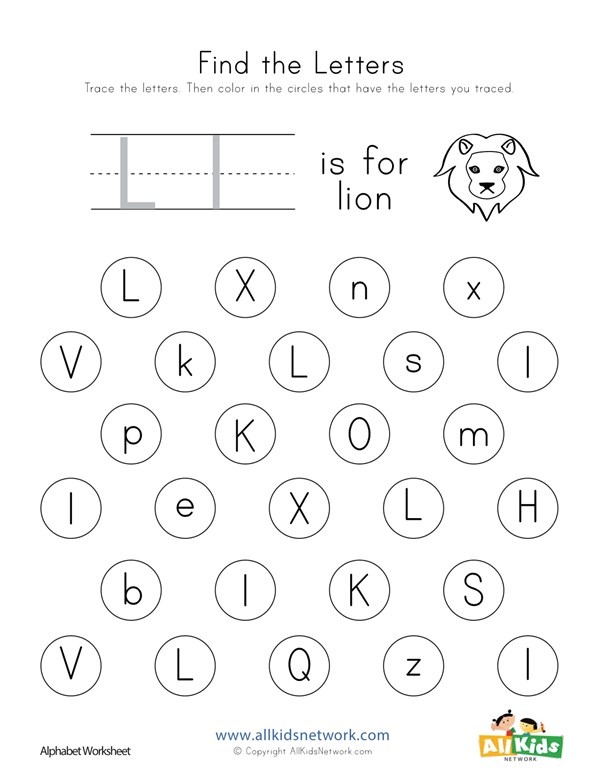 Find The Letter L Worksheet