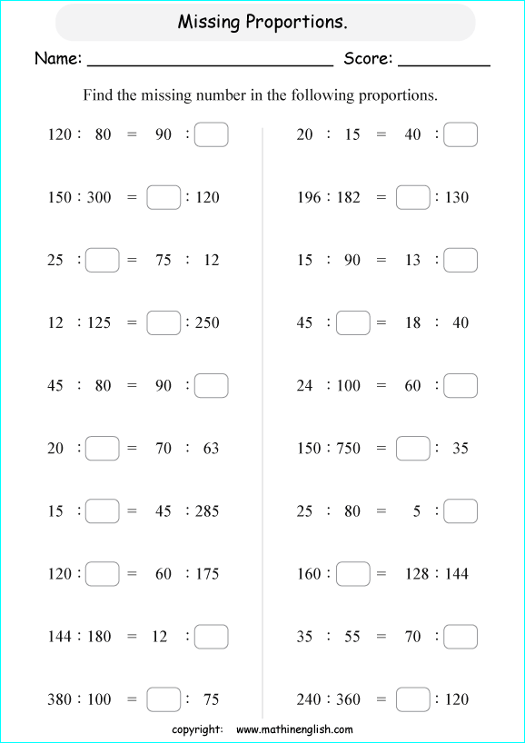 Analyze The Proportions And Fill In The Missing Numbers Grade 6