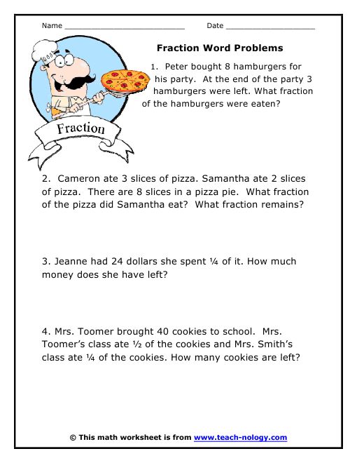 Fraction Division Word Problems Worksheets