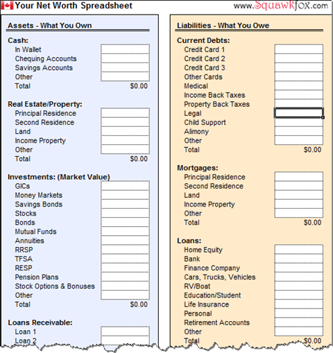 Free Budget Worksheets  Household Net Worth Spreadsheet