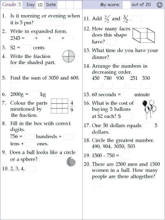 Grade 3 Math And English Worksheets Worksheets For 3 Year Old C
