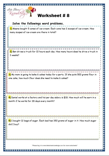 Grade 3 Maths Worksheets  Multiplication (5 6 Problems On