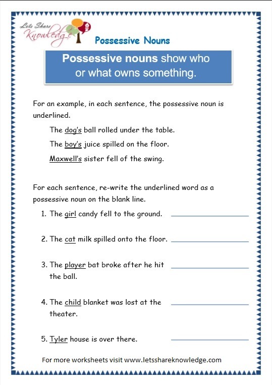 Grade 3 Grammar Topic 8  Possessive Nouns Worksheets