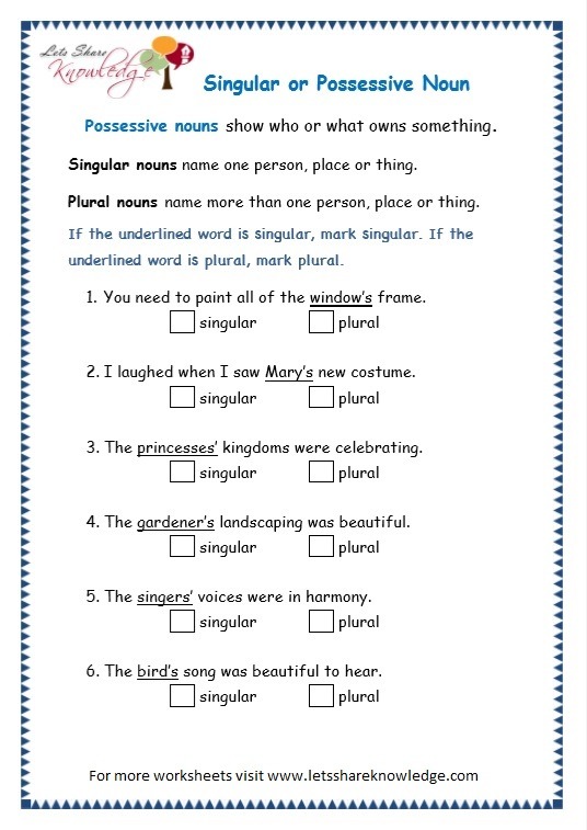 Grade 3 Grammar Topic 8  Possessive Nouns Worksheets