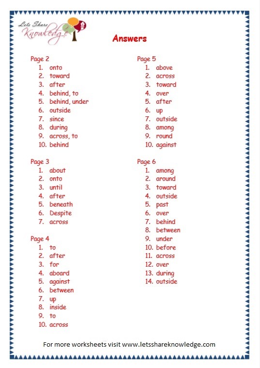 Grade 3 Grammar Topic 17  Prepositions Worksheets