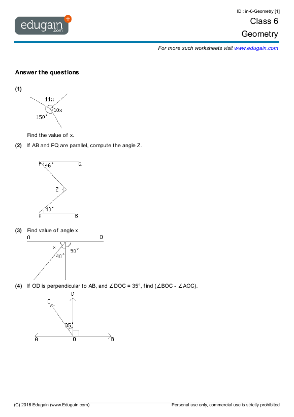 Grade 6 Math Worksheets And Problems  Geometry