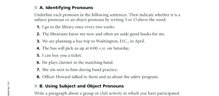 Kinds Of Pronouns Worksheets With Answers