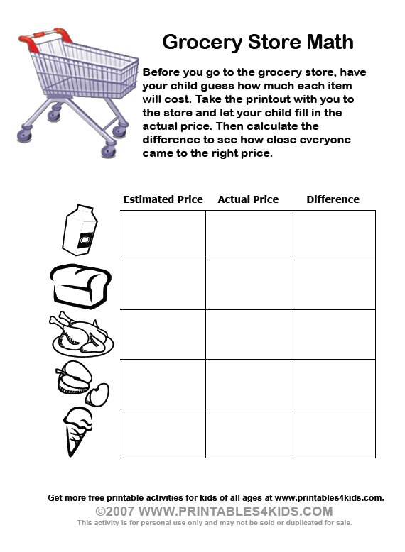 grocery-math-worksheets