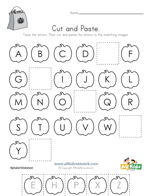Halloween Cut And Paste Missing Letters Worksheet