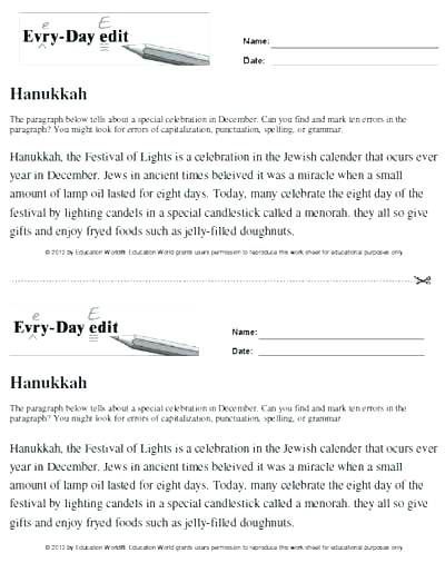 Hanukkah Worksheets For Kindergarten