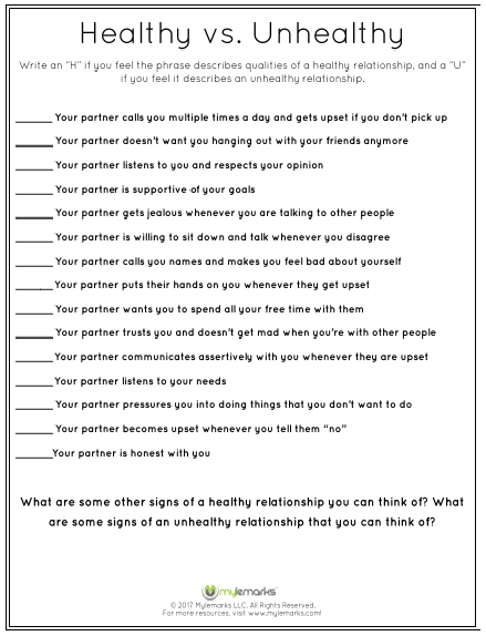 Healthy Vs Unhealthy Relationships Worksheets