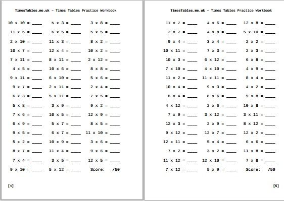 Mixed Times Tables Worksheets
