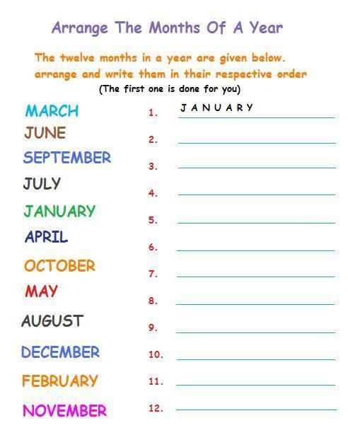Months Of The Year Worksheet Pdf