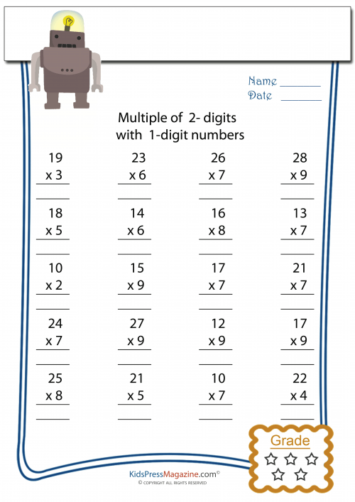 Multiplication Worksheet â 2 Digit Times 1 Digit  5
