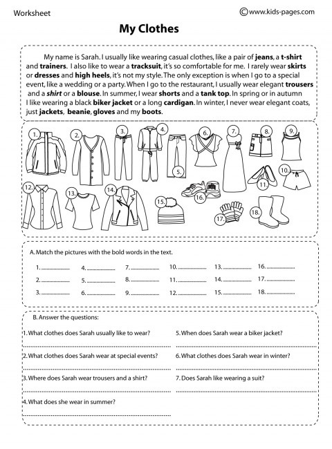 My Clothes Worksheet
