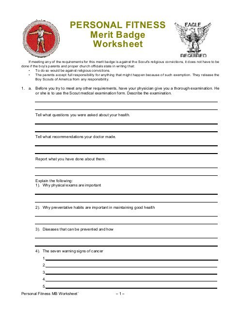 Personal Fitness Merit Badge Worksheet