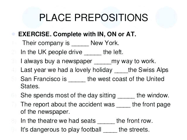 Companies exercises. Prepositions of place упражнения. At on in prepositions of place упражнения. Prepositions of place at in on exercises. Prepositions exercises.