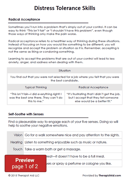 Dbt Distress Tolerance Skills (worksheet)