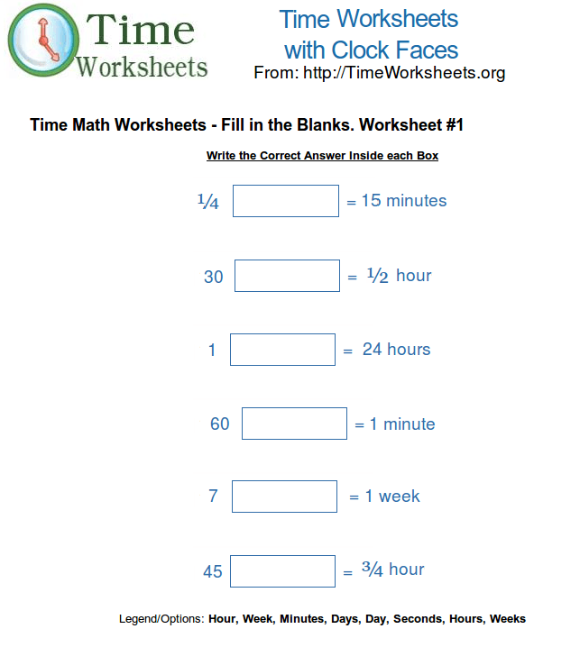 Time Math Worksheets
