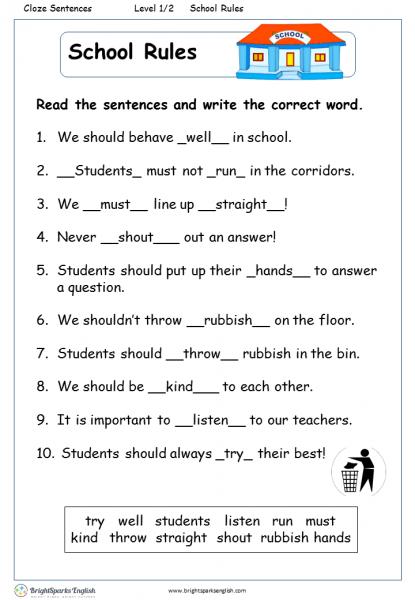 School Rules English Reading Worksheet â English Treasure Trove