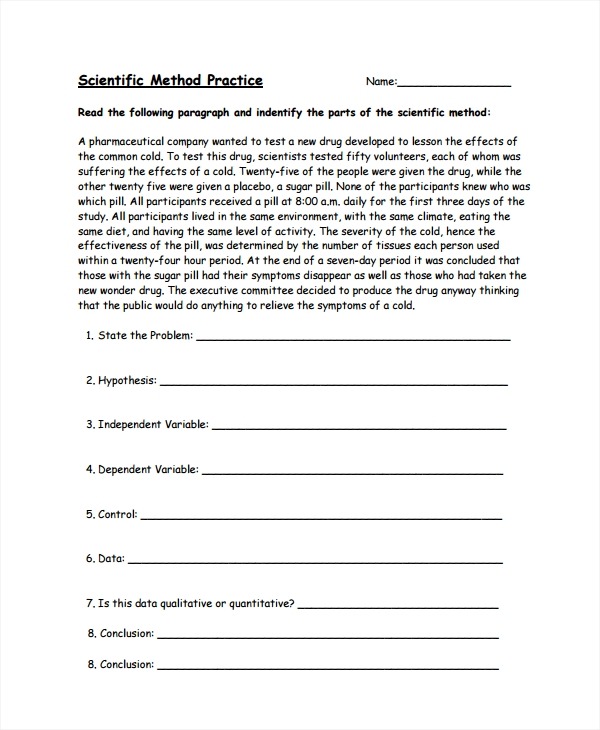 Scientific Method Question Worksheets