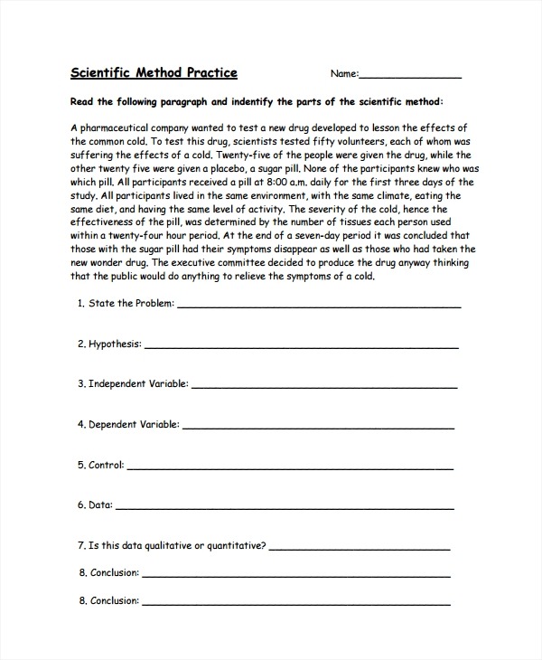 Sample Scientific Method Worksheet