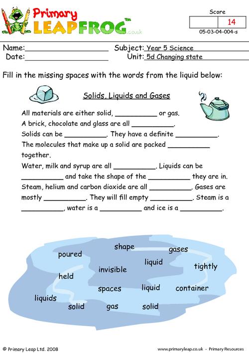 Solid Liquid Gas Worksheet
