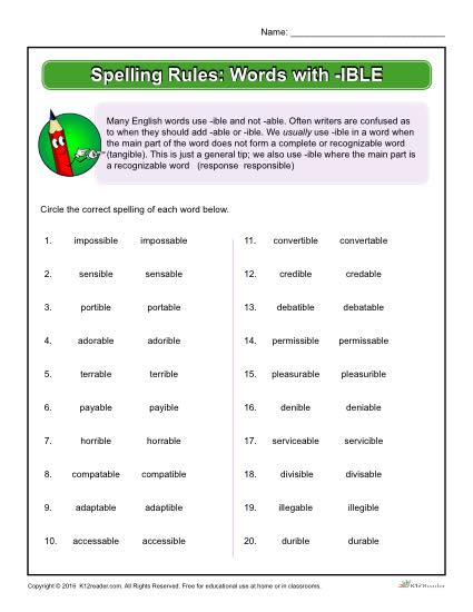 Spelling Rules  Words With Ible