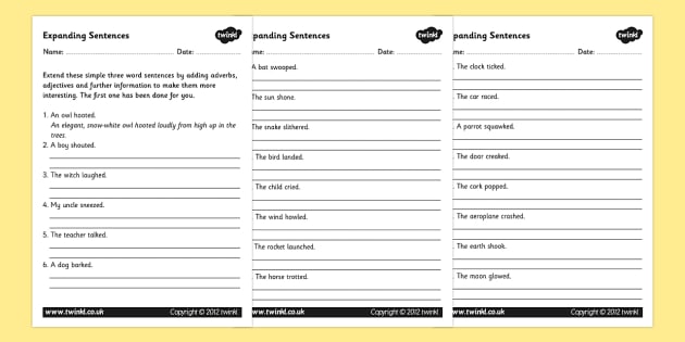 Expanding Sentences Worksheets