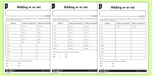 Adding Er And Est Differentiated Worksheet   Worksheet Pack
