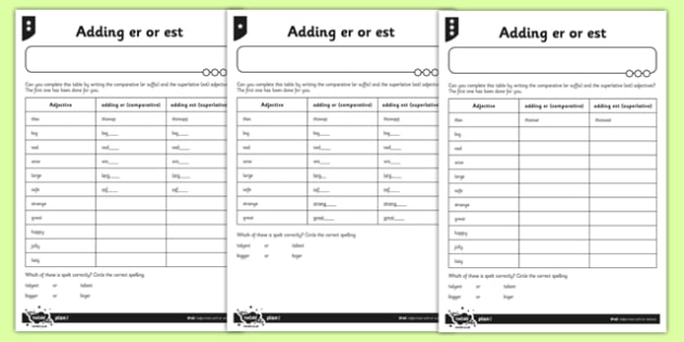 Adding Er And Est Differentiated Worksheet   Worksheet Pack