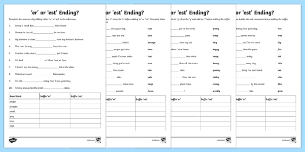 Er Or Est Worksheet