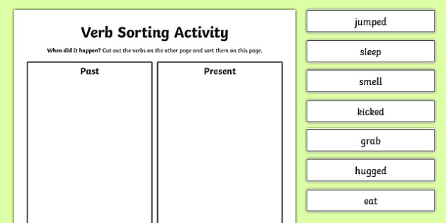 Past Tense Verb Sorting Activity